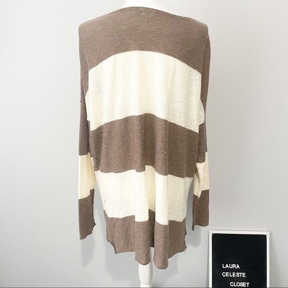 Free People beach gold rush Henley striped brown tunic  linen top medium - Picture 5 of 10
